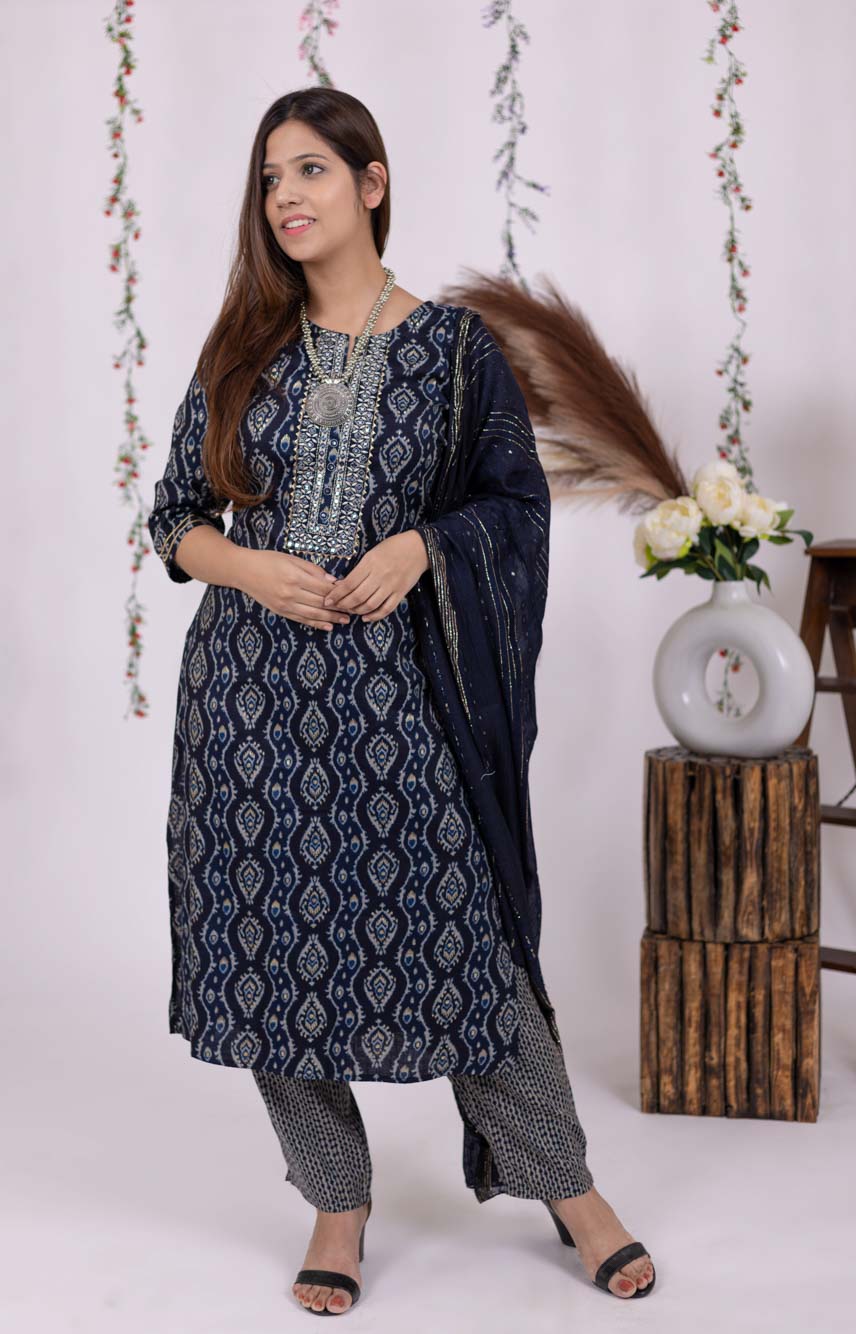 Cotton Navy Blue Set