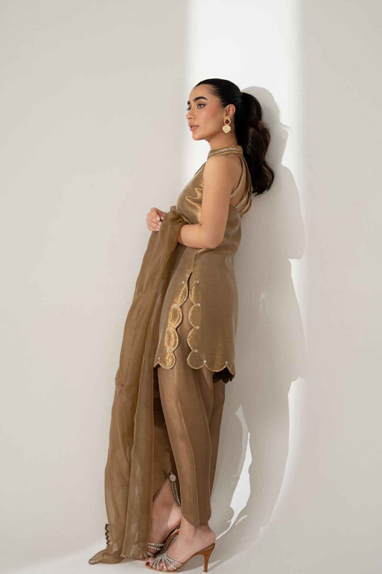 Rhinestone Tassel Indowestern Set