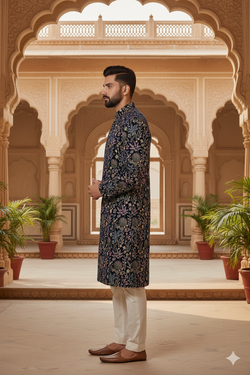 Midnight Regal Embroidered Sherwani