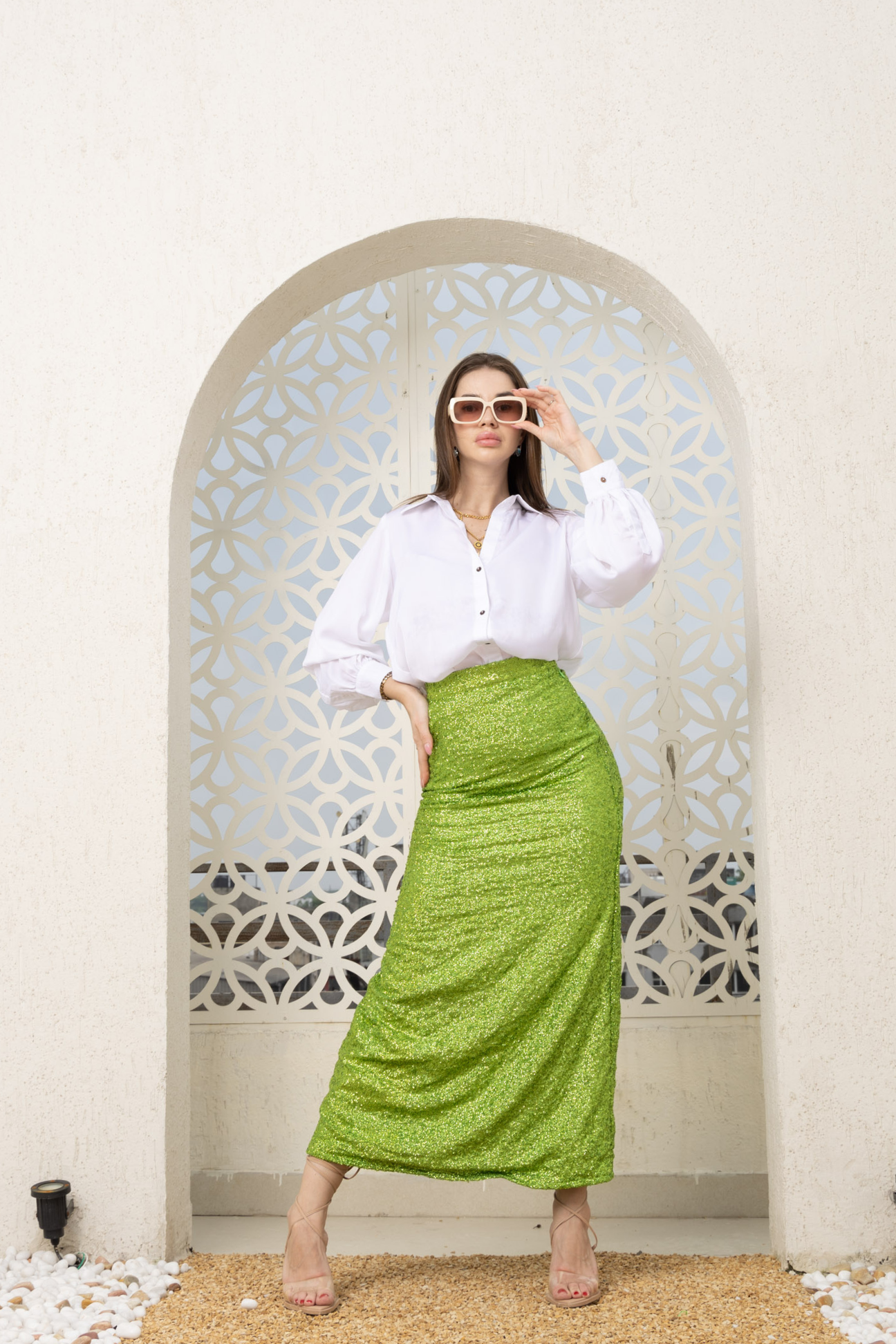 Lime Sequin Ripple Skirt