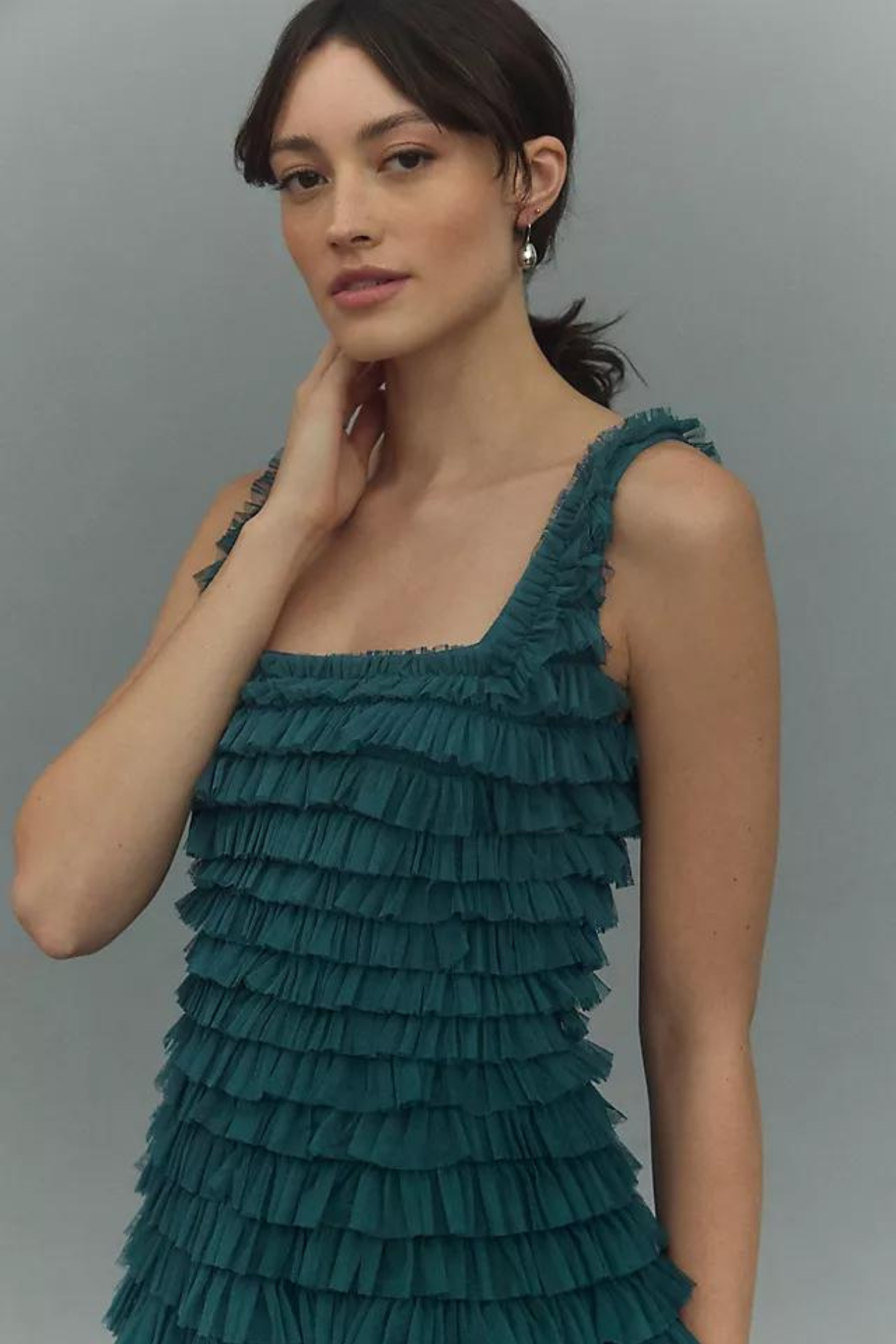 Ruffled Tea Length Dress