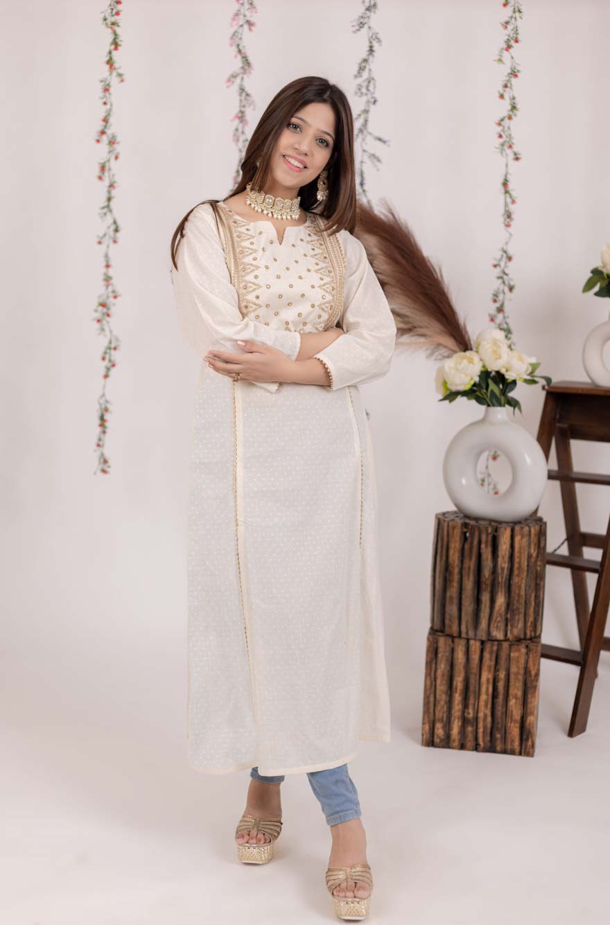 Ivory Embroidered Kurta