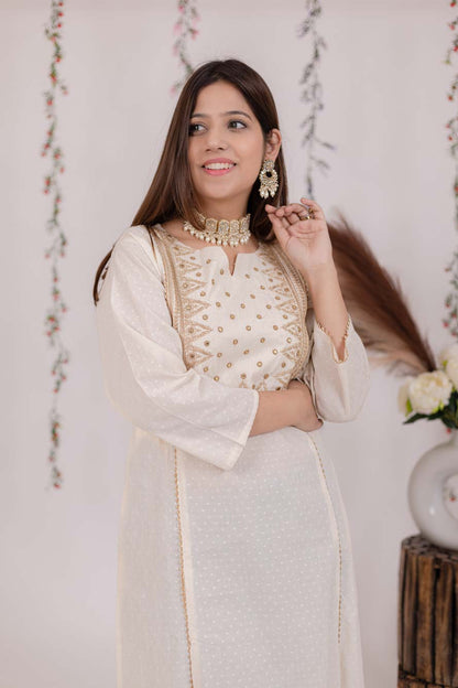 Ivory Embroidered Kurta