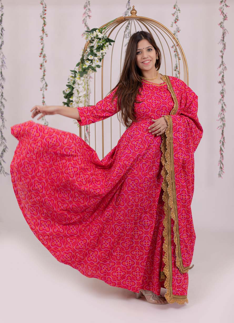 Bandhani Kurti With Dupatta
