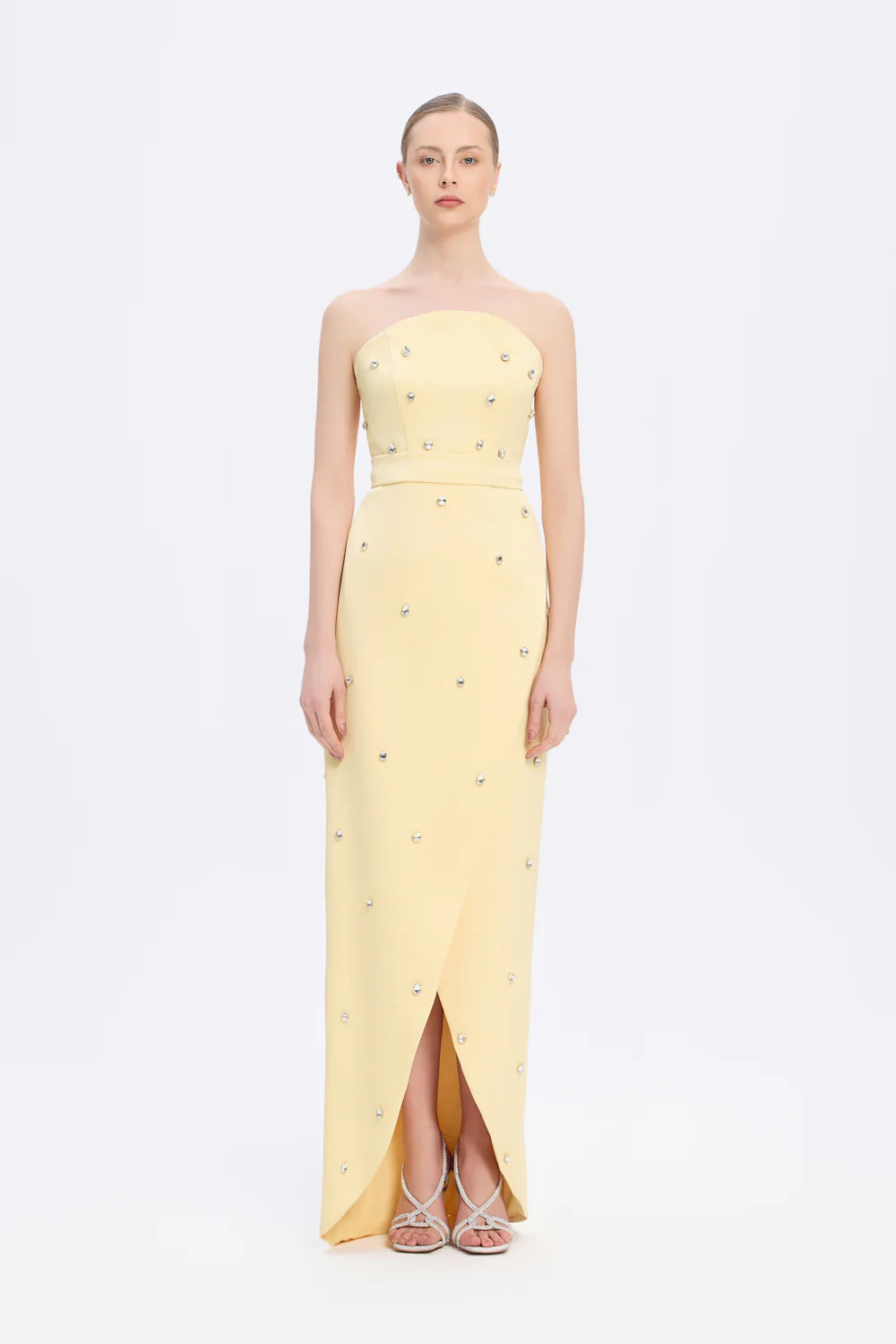 Long evening dress dress with strapless collar slits