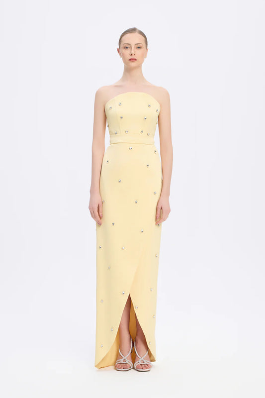 Long evening dress dress with strapless collar slits