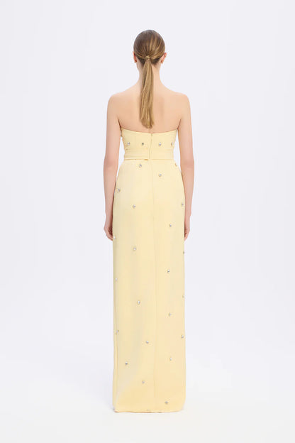 Long evening dress dress with strapless collar slits