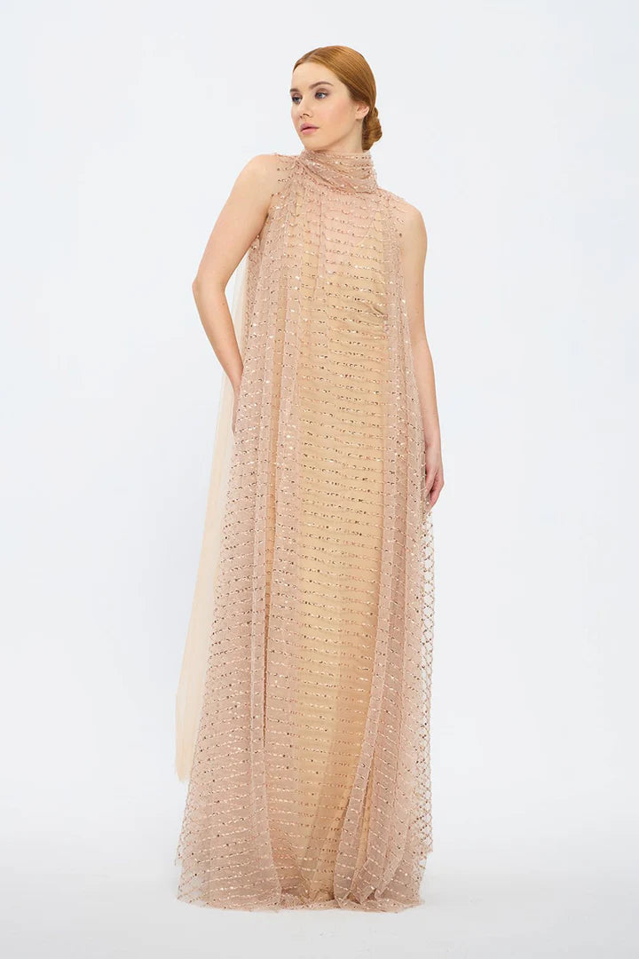 Two Piece Sleeveless V Neck Evening Dress