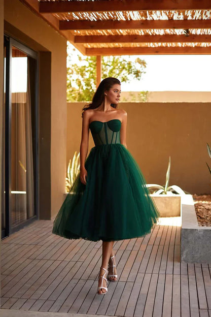 Emerald Green Strapless Puffy Dress