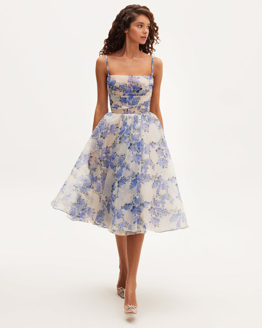 Tender Floral Spaghetti Strap Midi Dress