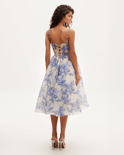 Tender Floral Spaghetti Strap Midi Dress