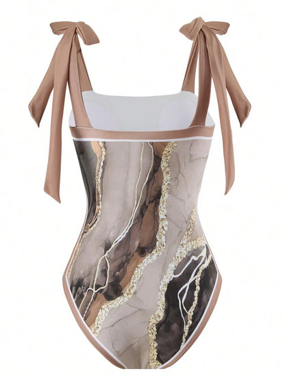 Brown Marble Printed  Monokini