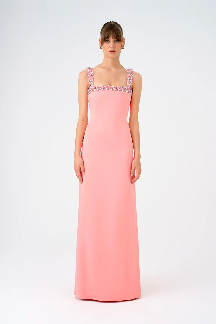 Cape Stone Embroidered Long Evening Dress