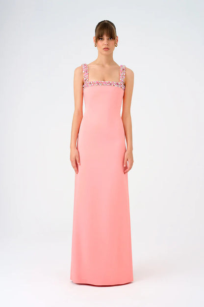 Cape Stone Embroidered Long Evening Dress