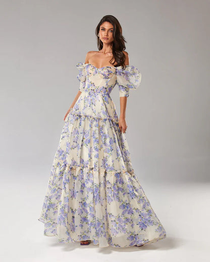 Tender Floral Sheer Sleeves Maxi Dress