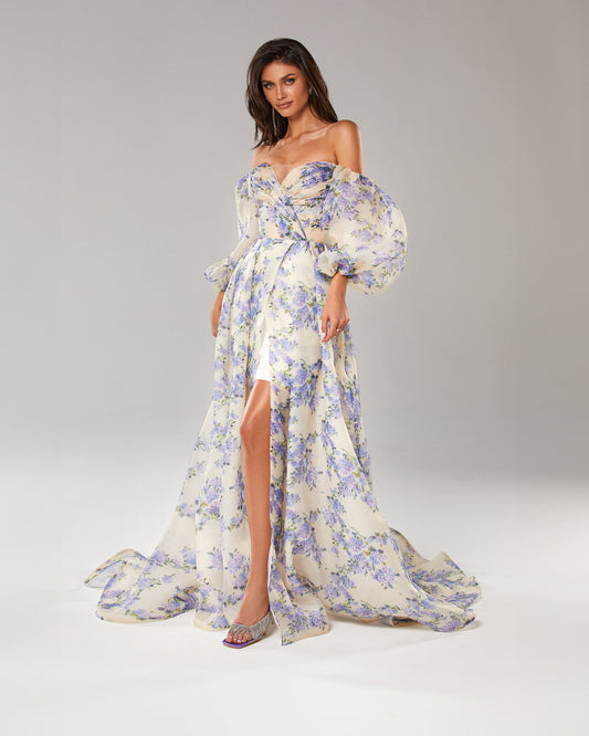 Tender Floral Puff Sleeves Maxi Dress