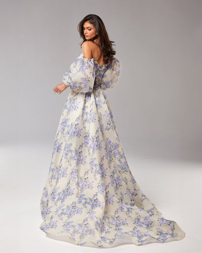 Tender Floral Puff Sleeves Maxi Dress