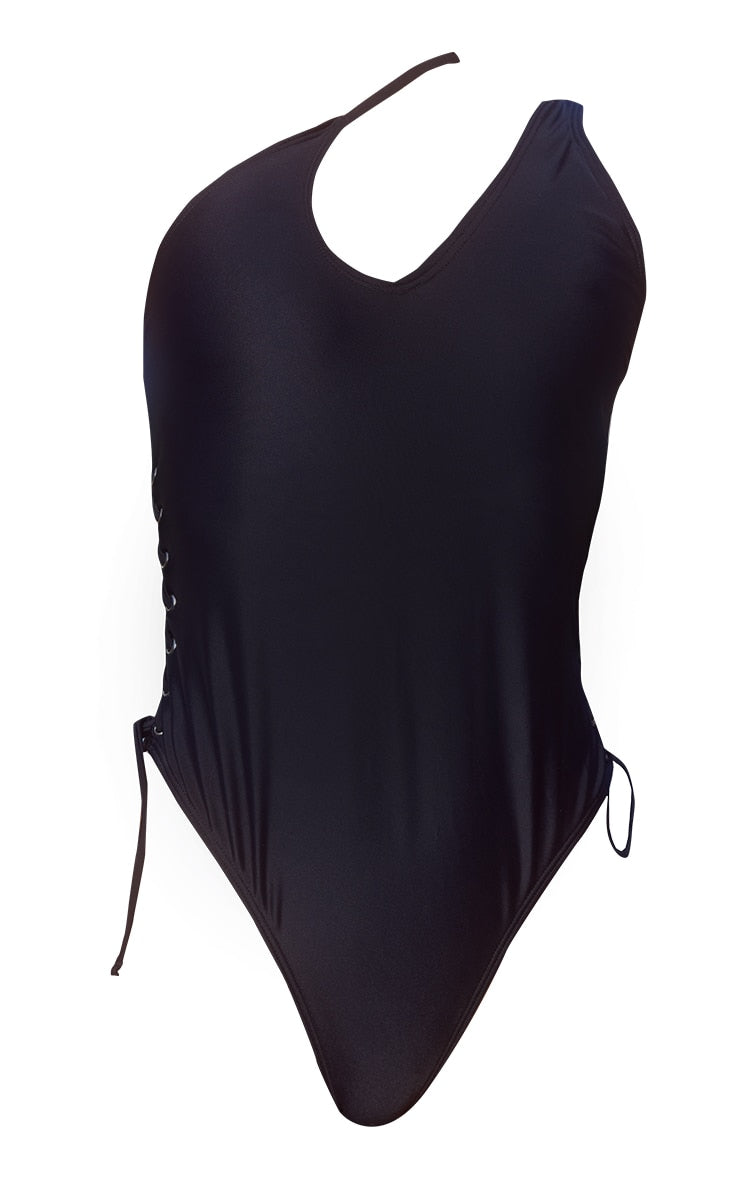 Asymmetric One Shoulder Lace Up Swimsuit Monokini