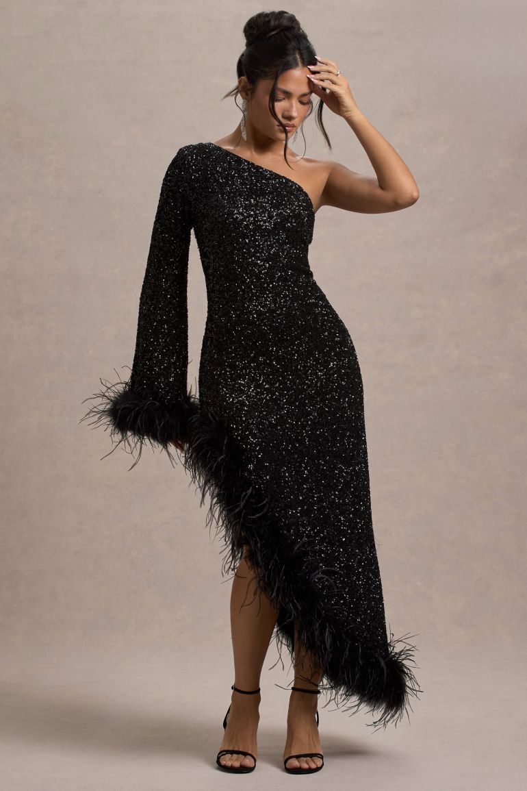 Shadow Feather Trim Dress