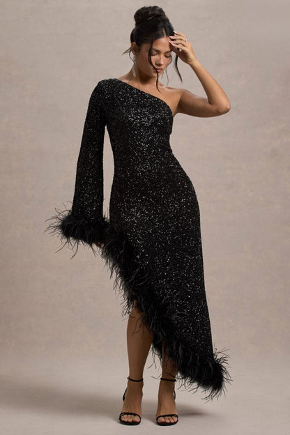 Shadow Feather Trim Dress