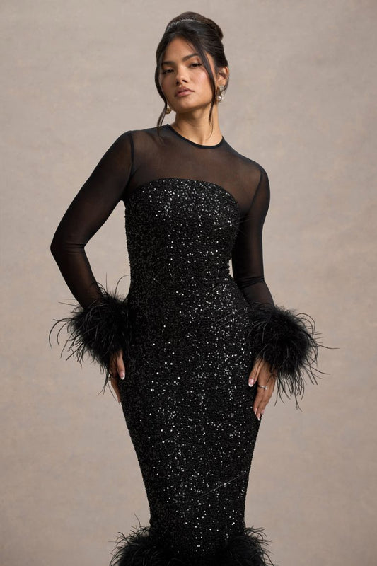Afterglow Feather Trims Dress