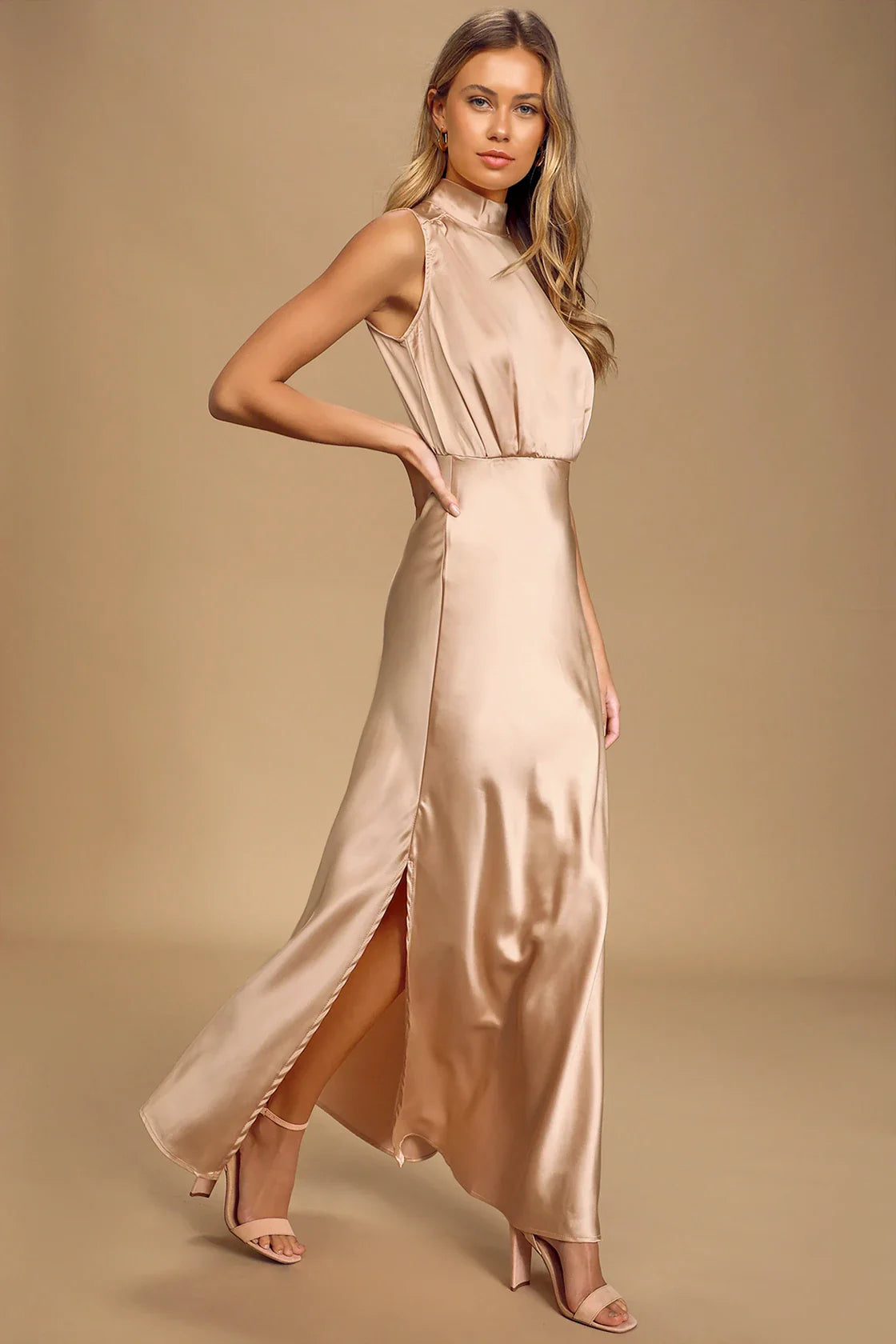 Blush Satin Sleeveless Dress