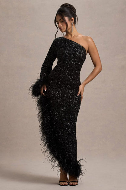 Shadow Feather Trim Dress