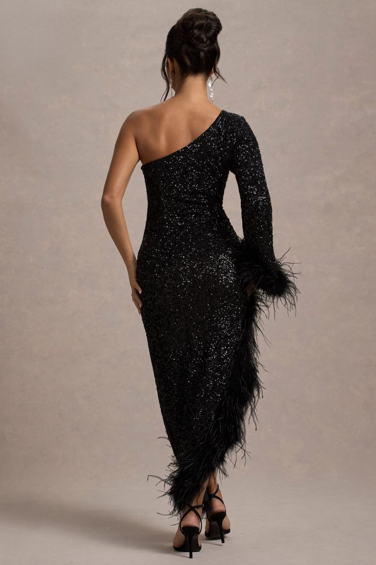Shadow Feather Trim Dress