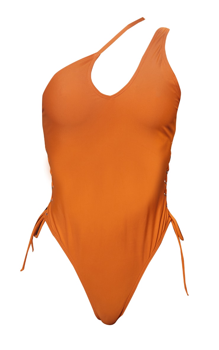 Asymmetric One Shoulder Lace Up Swimsuit Monokini