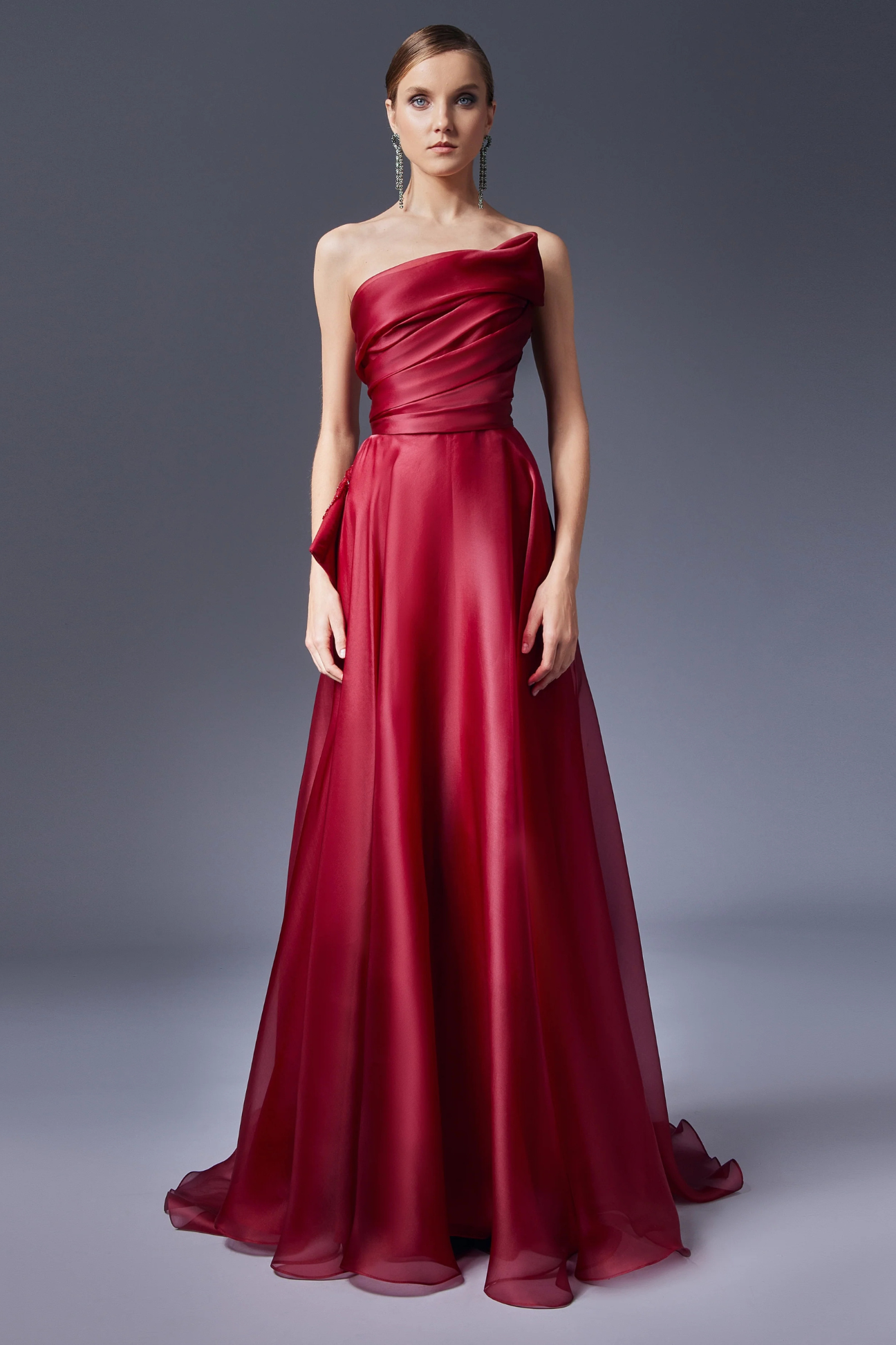 Asymmetric Draped Flared Dress