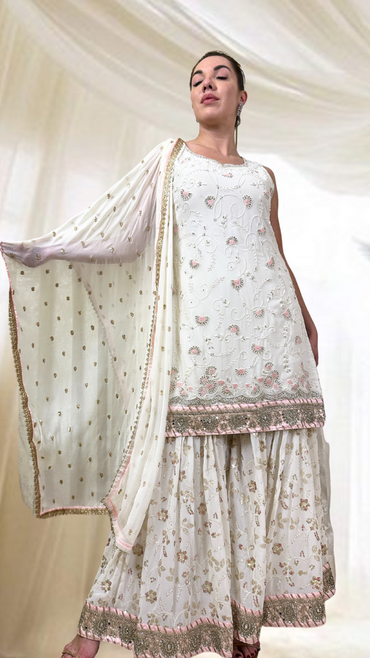 White Sharara Set