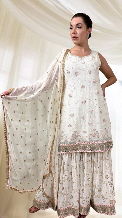 White Sharara Set