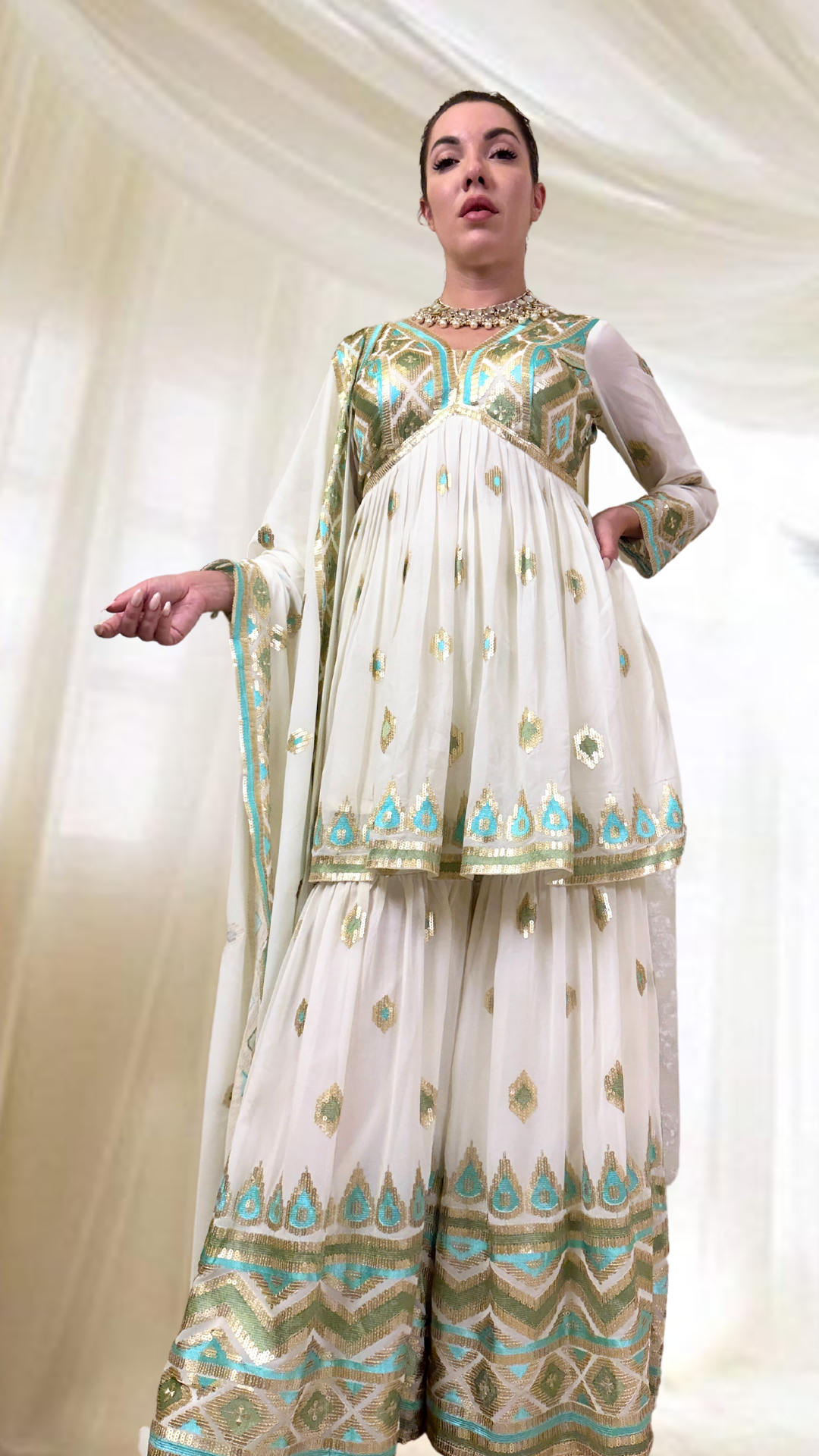 White Gharara Set