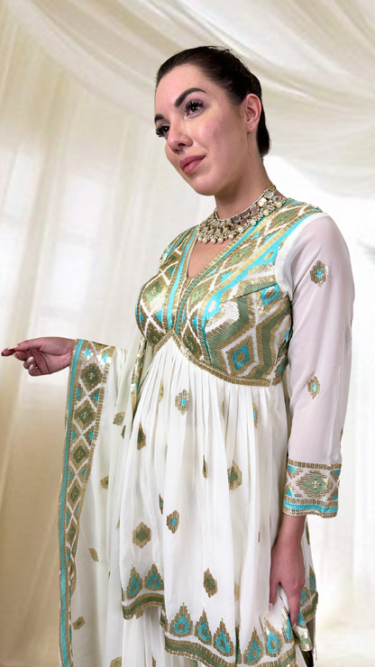 White Gharara Set