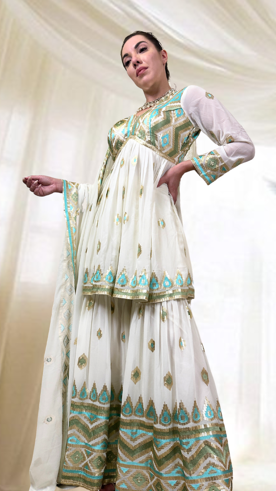 White Gharara Set
