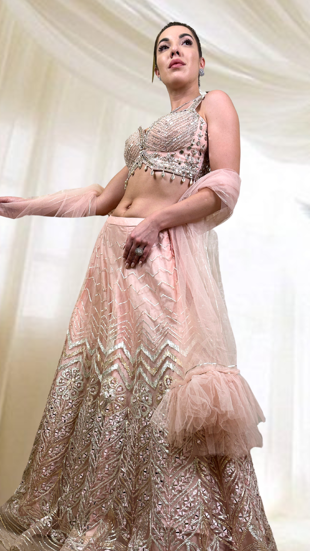 Peach Tulle Lehenga Set