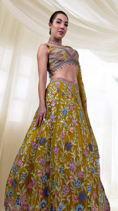 Yellow Embroidered Lehenga Set