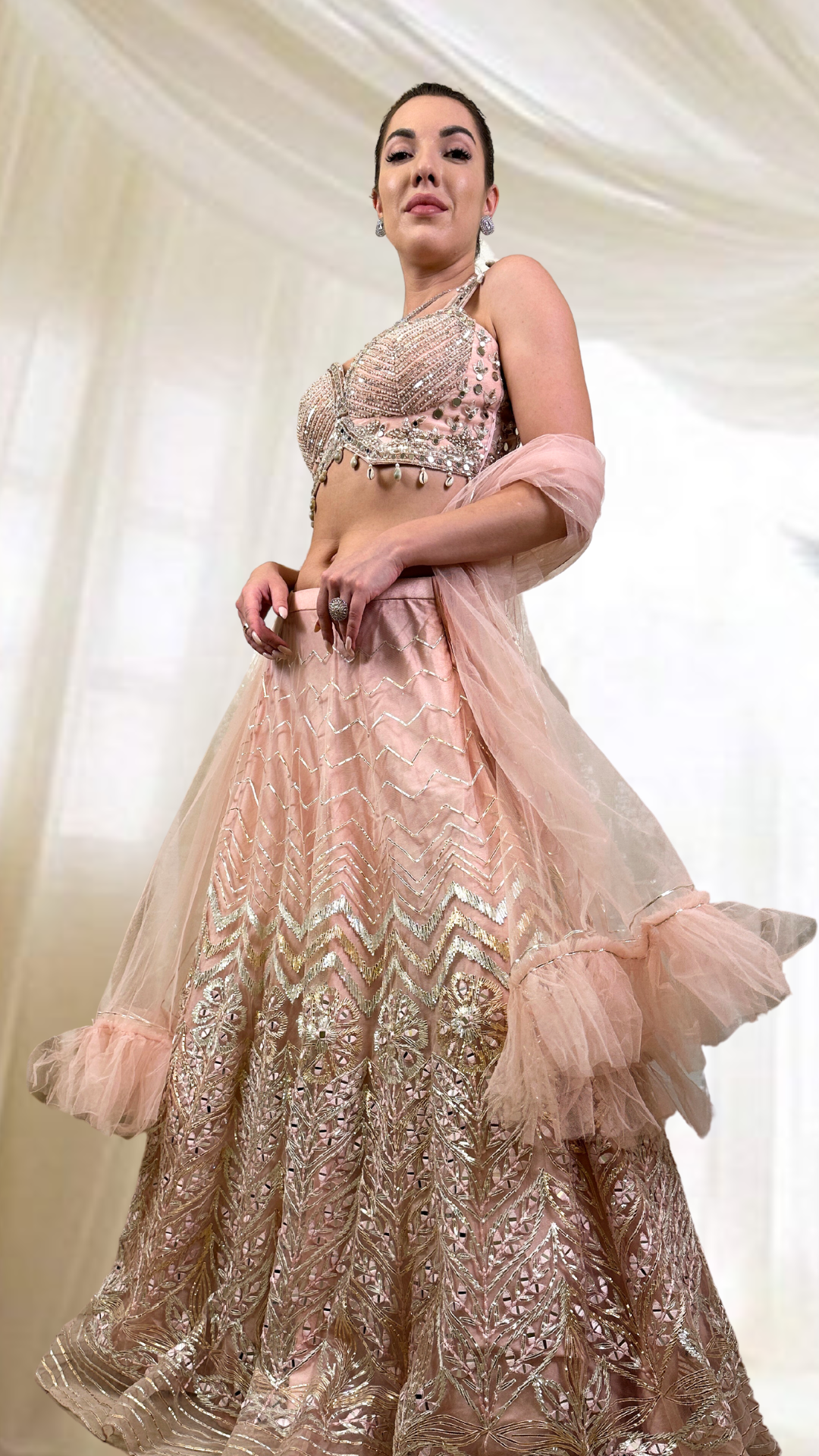 Peach Tulle Lehenga Set