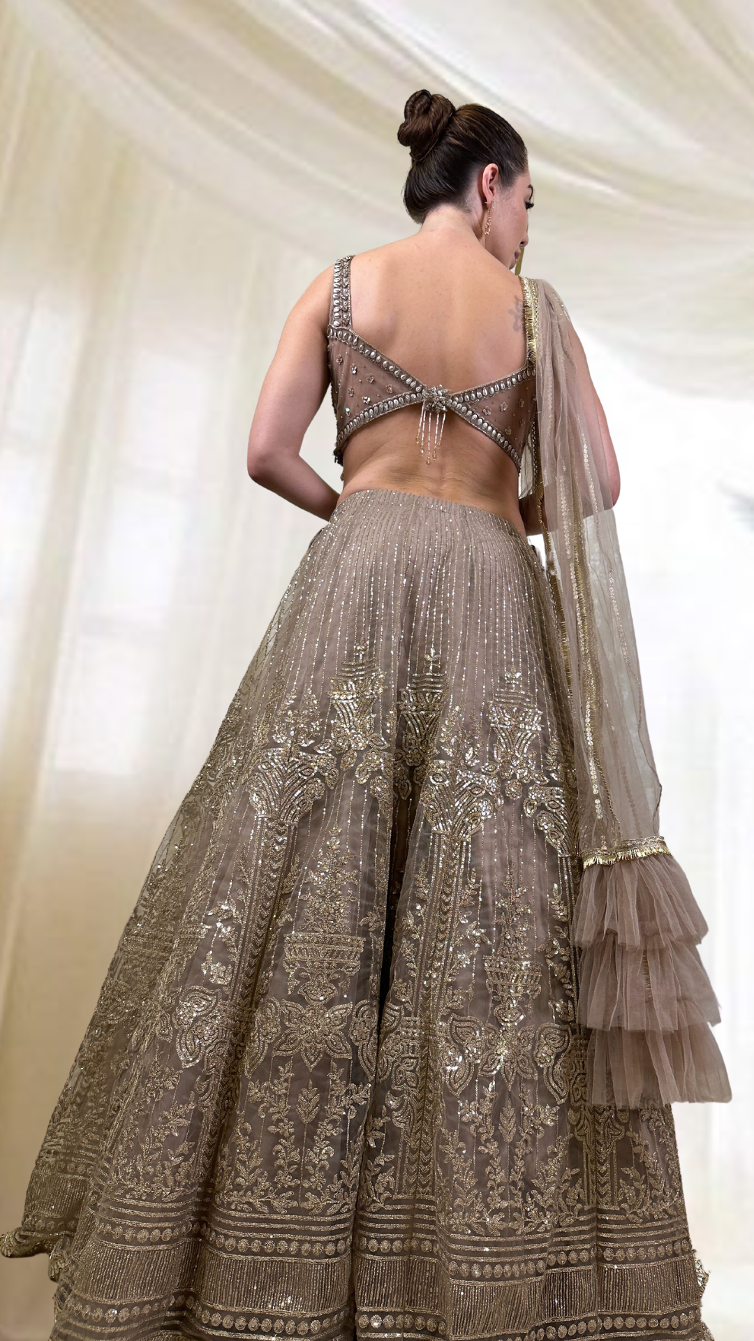 Light Brown Embroidered Lehenga Set