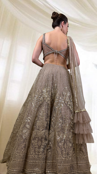 Light Brown Embroidered Lehenga Set