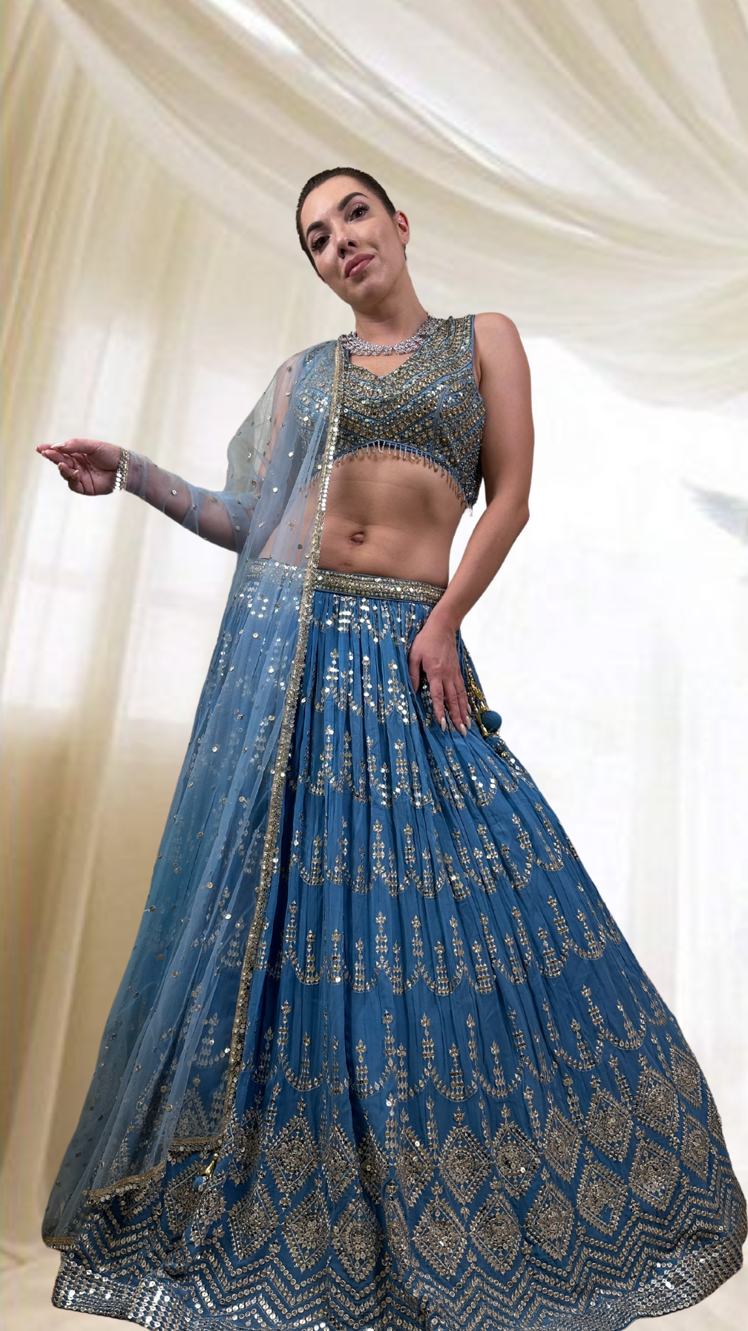 Blue Embroidered Lehenga Set