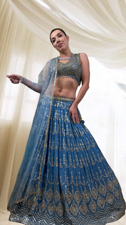Blue Embroidered Lehenga Set