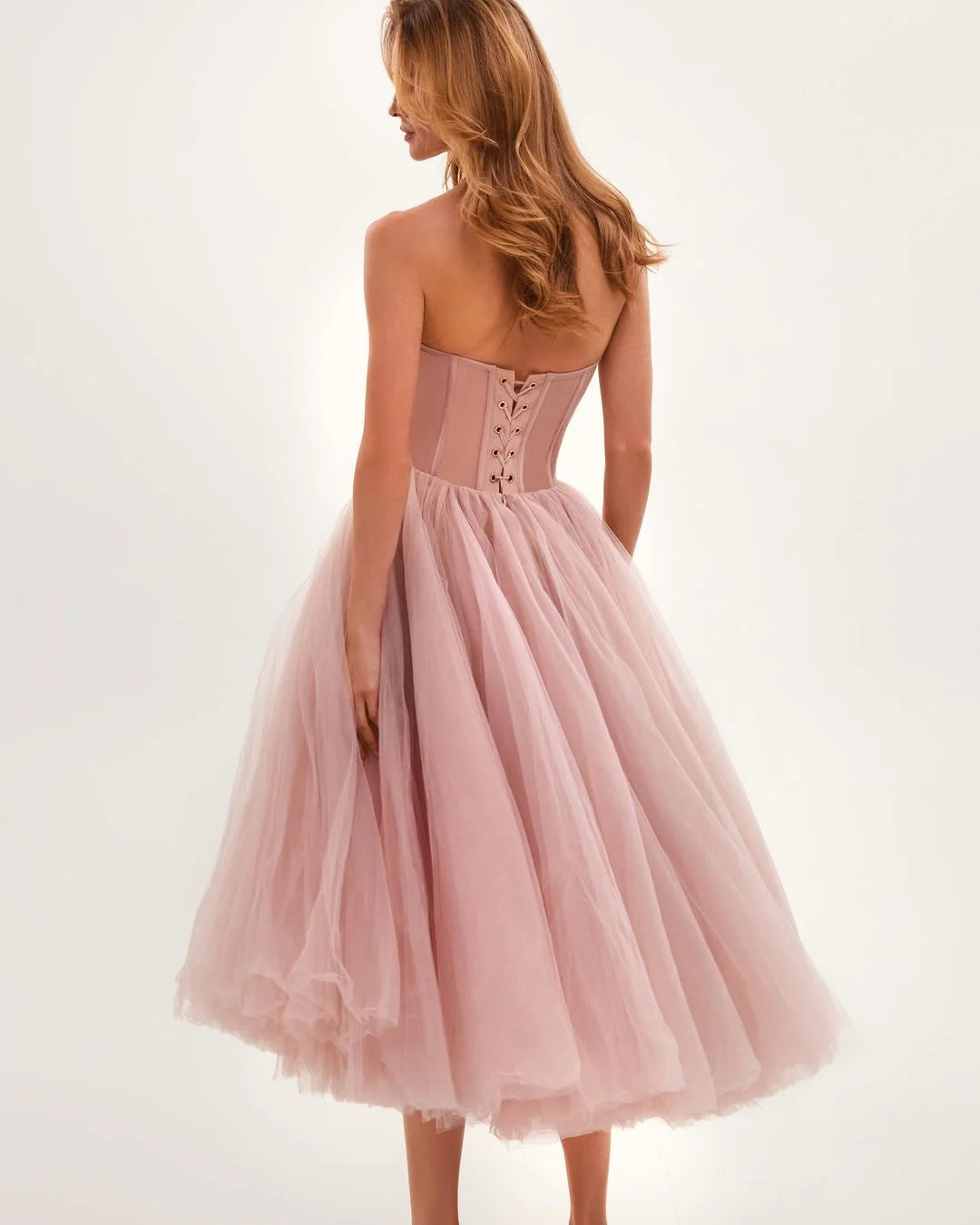 Misty Rose Strapless Puffy Dress