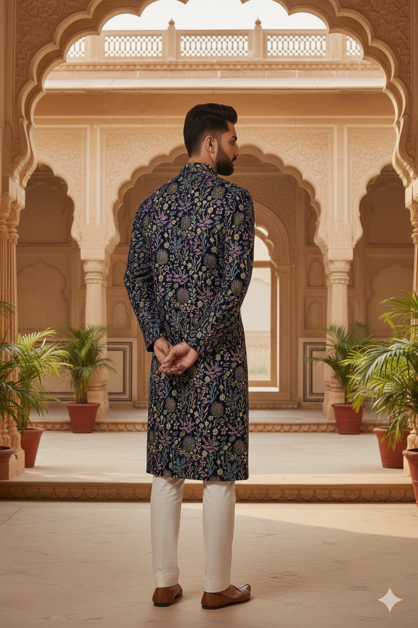 Midnight Regal Embroidered Sherwani