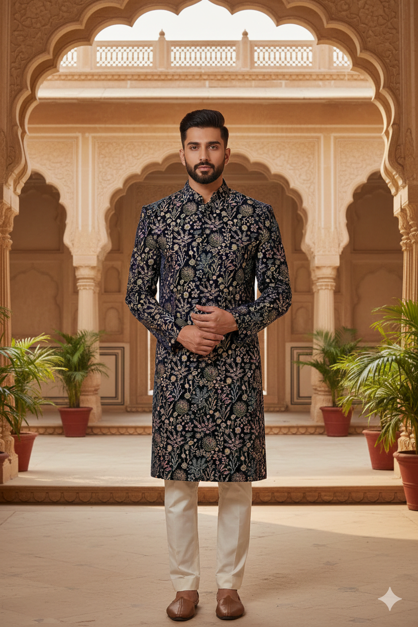 Midnight Regal Embroidered Sherwani