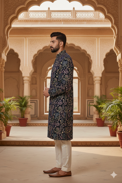 Midnight Regal Embroidered Sherwani