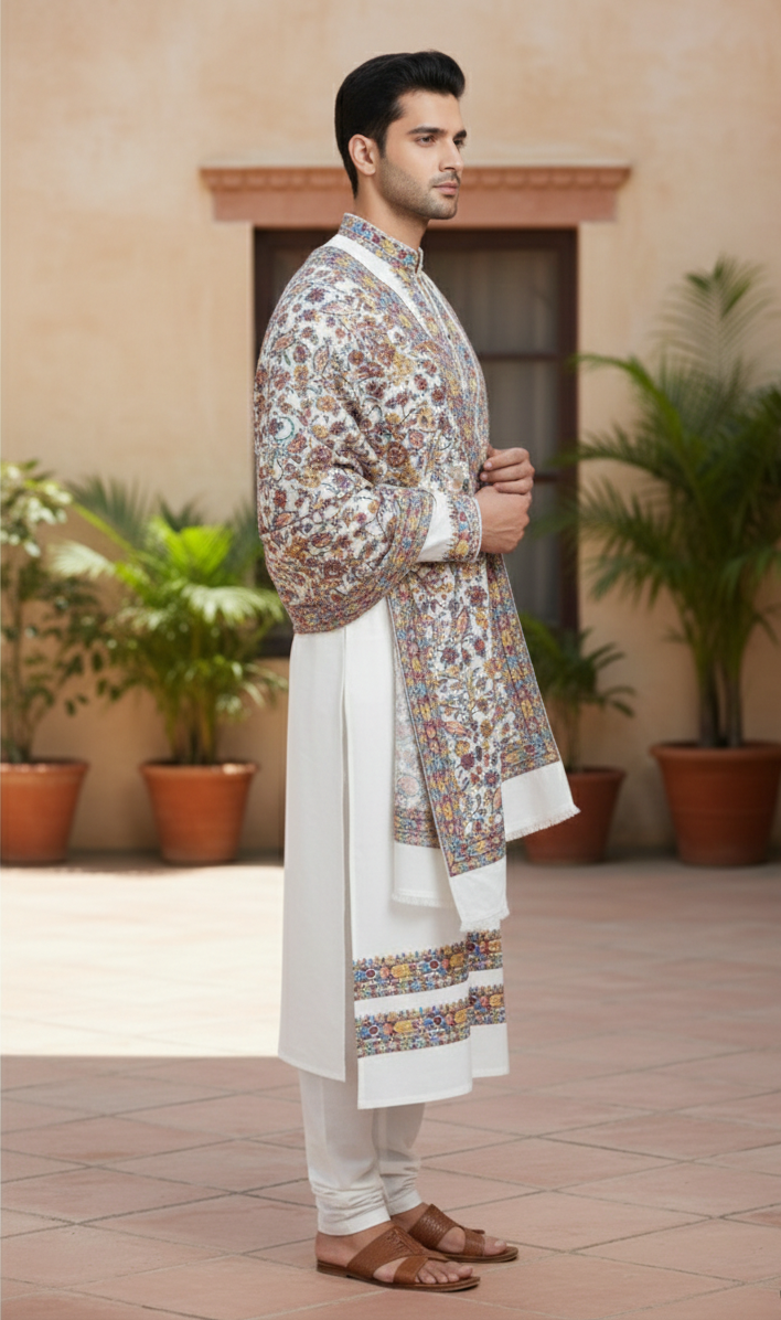 Heritage Embroidered Kurta Set with Signature Shawl