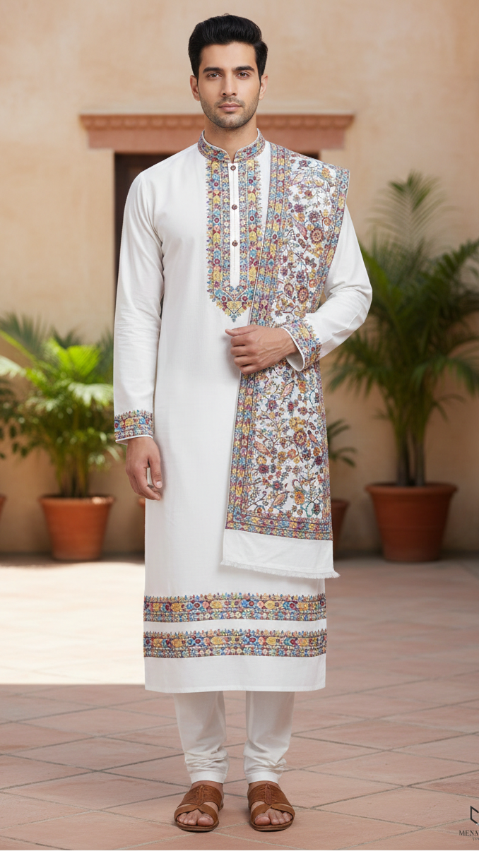 Heritage Embroidered Kurta Set with Signature Shawl