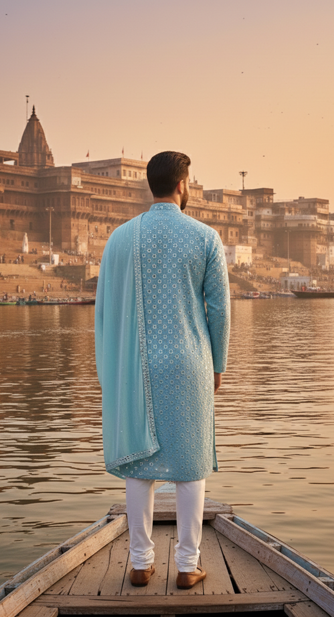 Heritage Mirrorwork Kurta Set with Embroidered Shawl