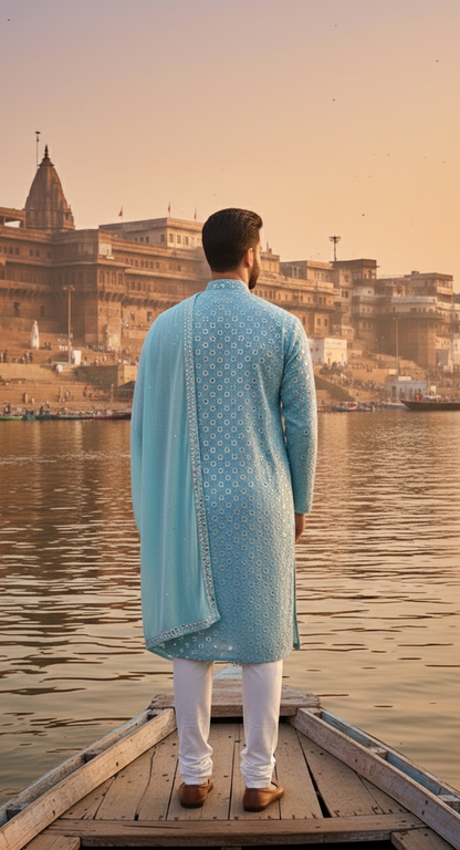 Heritage Mirrorwork Kurta Set with Embroidered Shawl